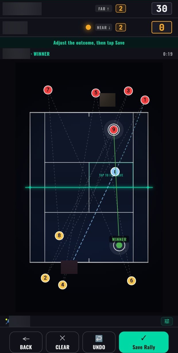 RallyOwl rally tracking — drag to fix a line